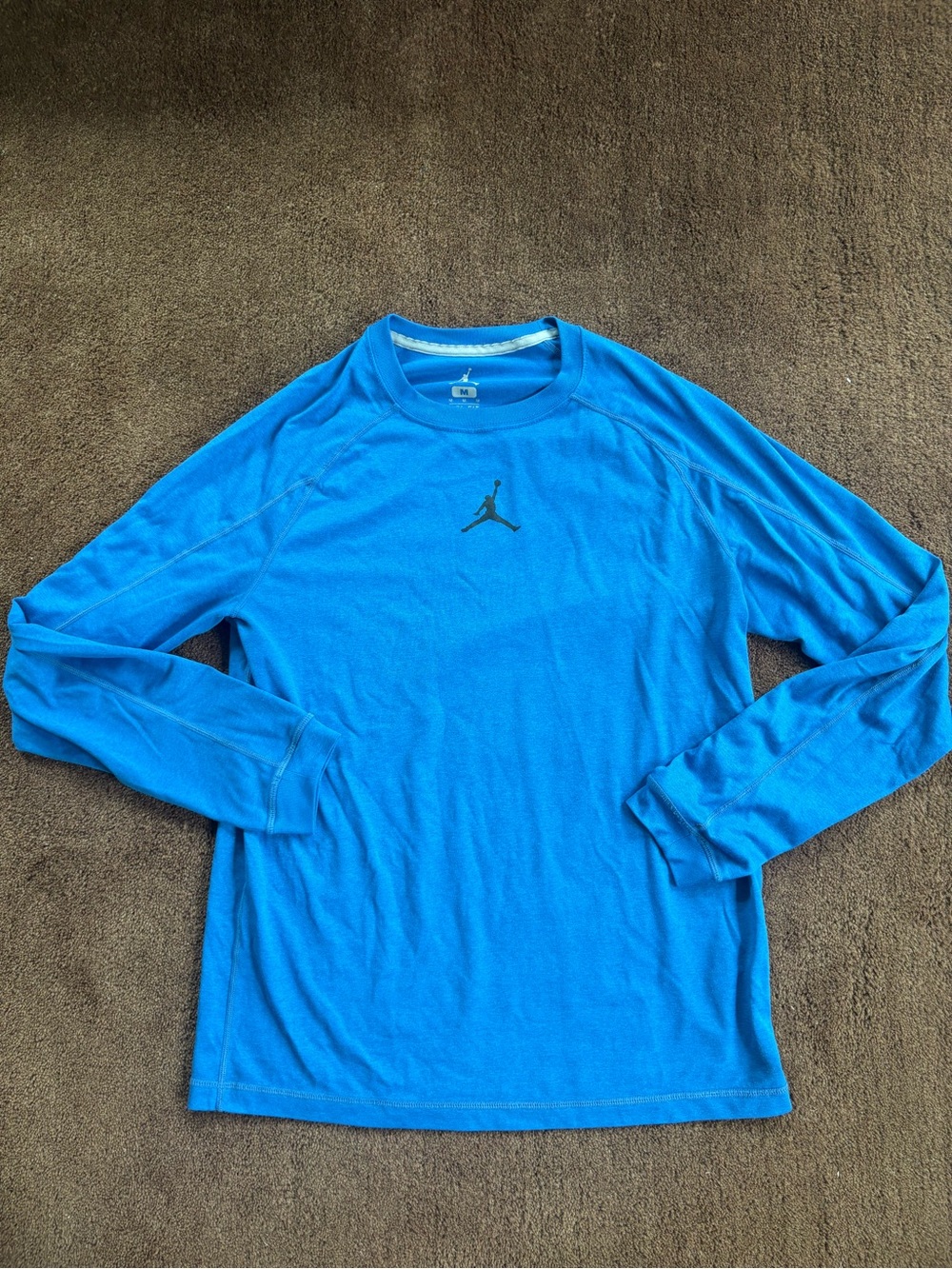 Jordan Men's Long-Sleeve Performance Tee — Bright Blue with Black Jumpman